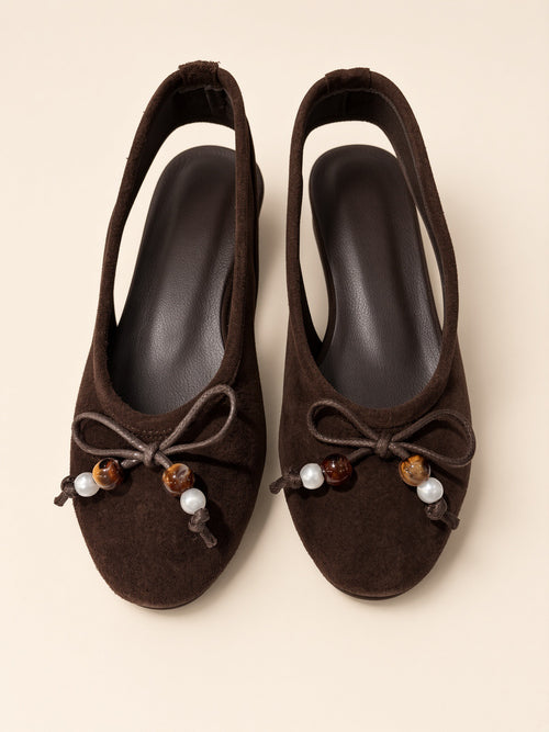 Perlenverzierte Slingback-Ballerinas mit Schleifendetail