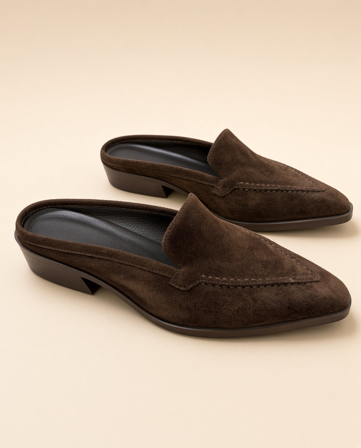 Brown Suede Mule Loafers