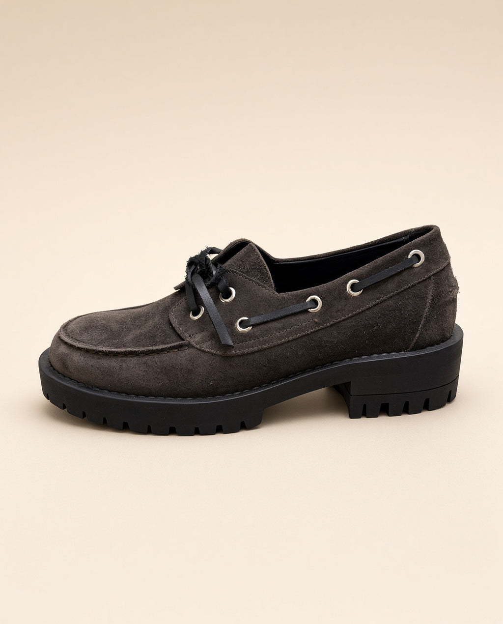 Chestnut Brown Suede Lace-Up Loafers
