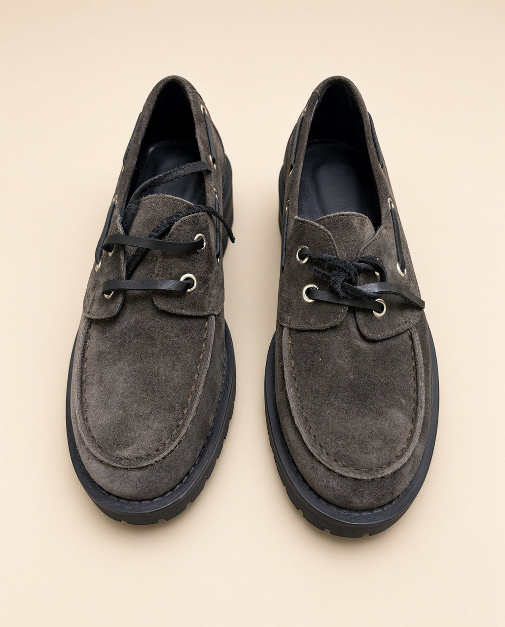 Chestnut Brown Suede Lace-Up Loafers