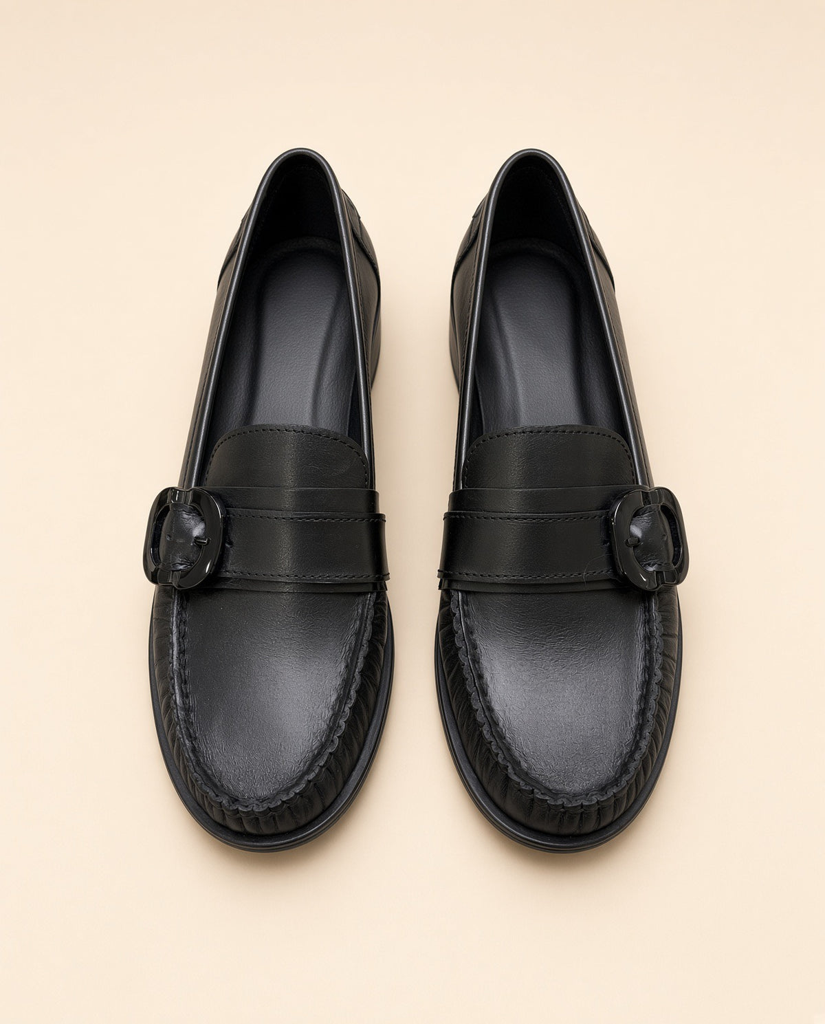 Black Leather Buckle Loafers