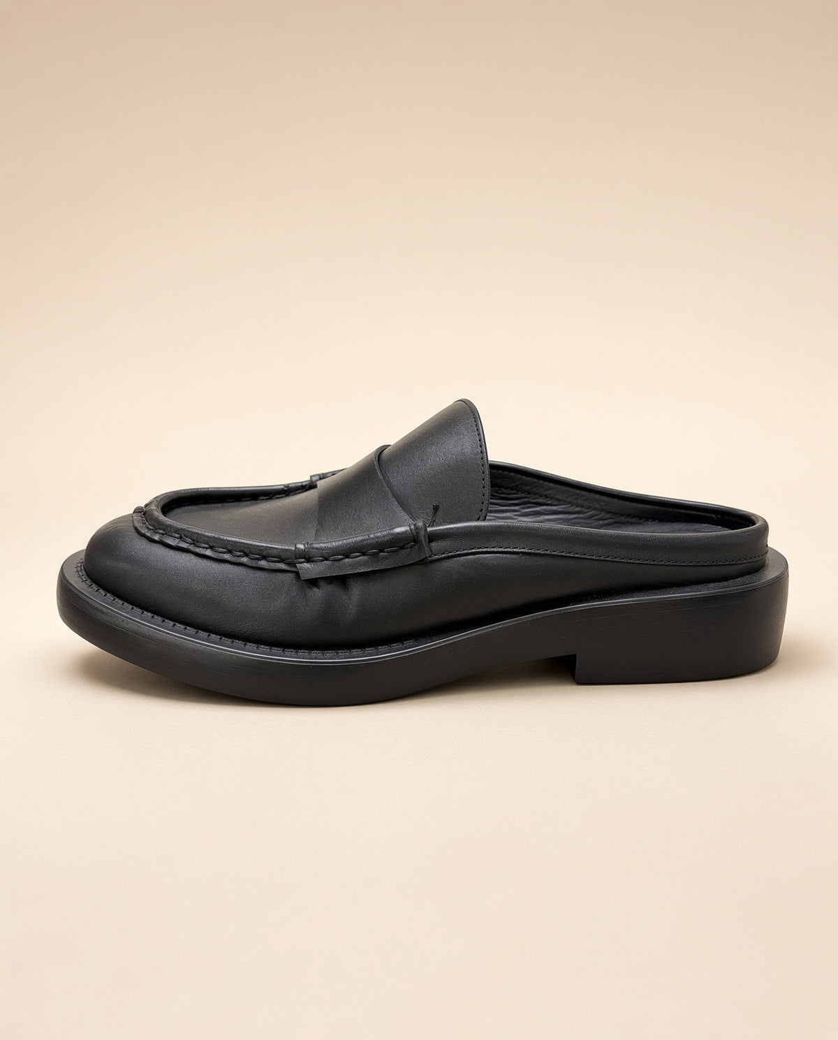 Black Leather Backless Loafer Mules