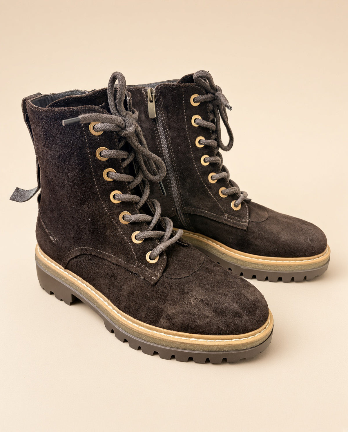 Dark Brown Suede Beaded Ankle Boots